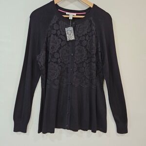 Isaac‎ Mizrahi Live  Black Lace Peplum Cardigan Womens Medium Lightweight